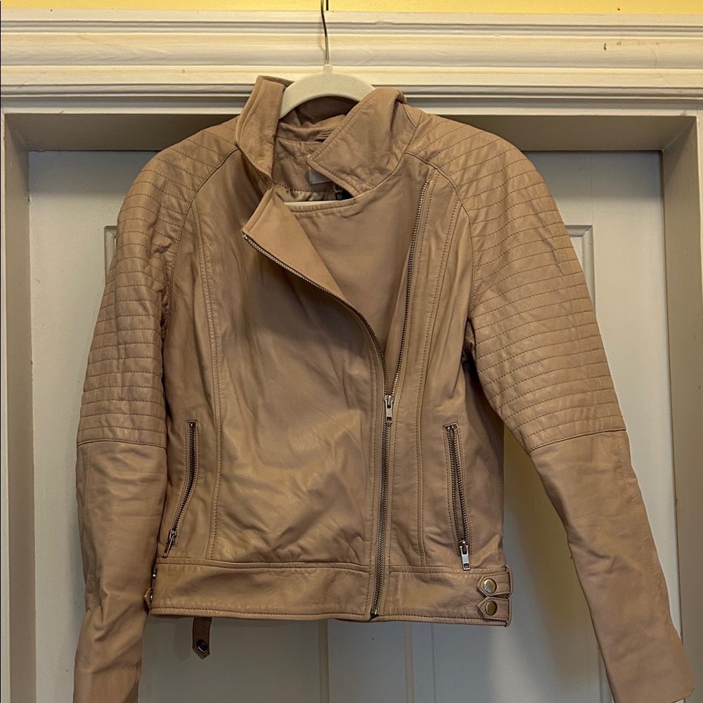 Women's BB Dakota light pink cream  Leather moto Jacket